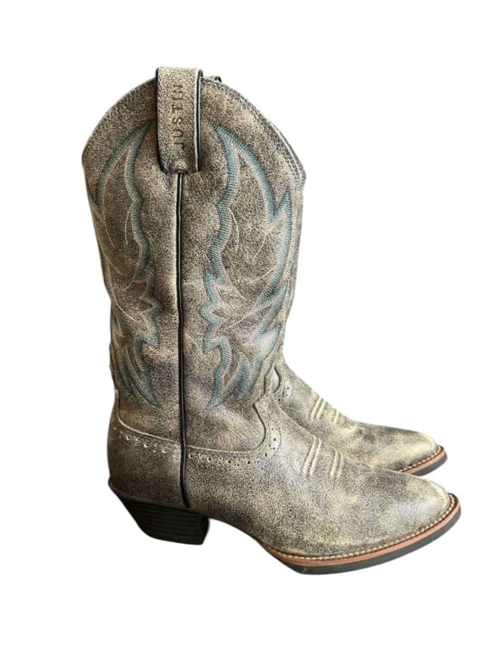 Justin Cowgirl Boots Calimero Graphite Gray Leather Womens 8.5 Western Cowboy